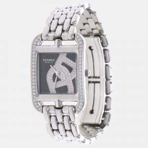 Pre Owned Hermes Cape Cod CC1.330 Quartz Black Diamonds Stainless Steel Women's Wristwatch 23mm