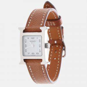 Pre Owned Hermes H Hour HH1.110 Quartz White Stainless Steel Women's Wristwatch 17.5mm