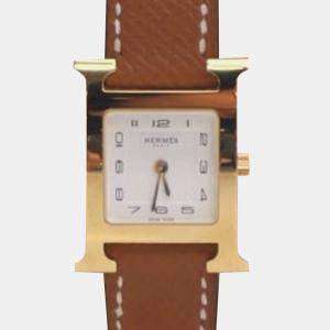 Pre Owned ساعة يد نسائية هيرمس أور إتش HH1.201 كوارتز ستانلس ستيل بيضاء 21 مم