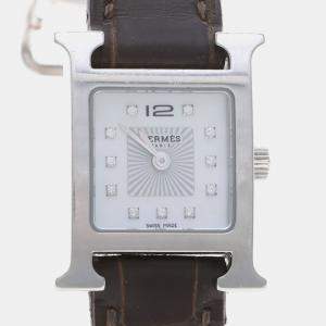 Pre Owned Hermes Heure H HH1.110 Quartz Stainless Steel Diamond Women's Wristwatch 17.5mm