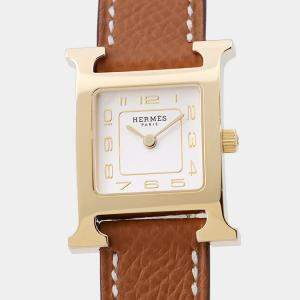 Pre Owned Hermes Heure H HH1.201 Quartz Silver Yellow Gold Plated Stainless Steel Women's Wristwatch 25 mm