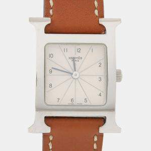 Pre Owned Hermes Heure H HH1.210 White Stainless Steel Quartz Women's Watches 21mm