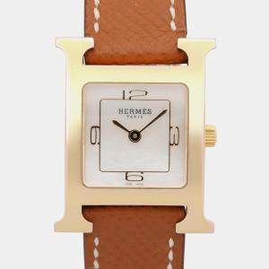Pre Owned Hermes Heure H HH1.202c White Gold Plated, Stainless Steel Quartz Women's Watches 30x21mm