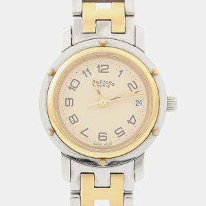 مملوكة مسبقًا Hermes Clipper CL3.240 Beige Yellow Gold Plated, Stainless Steel Quartz Women's Watches 24mm