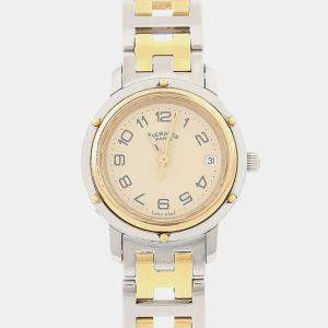 مملوكة مسبقًا Hermes Clipper CL3.240 Beige Yellow Gold Plated, Stainless Steel Quartz Women's Watches 24mm