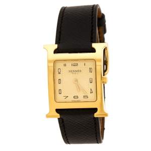 Hermes Yellow Gold Plated Stainless Steel Heure H Women's Wristwatch 26 mm