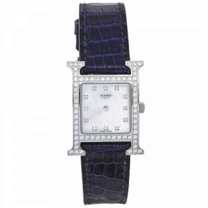 Hermes Mother Of Pearl Stainless Steel Diamonds H Hour HH1.230 Women's Wristwatch 21 mm