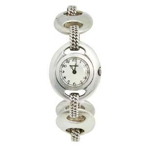 Hermes White Silver Vintage Women's Wristwatch 25 mm