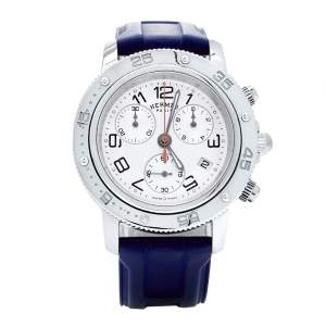 Hermes Silver Stainless Steel Rubber Clipper CP2.410 Women's Wristwatch 36 mm