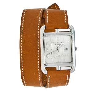 Hermes Silver Stainless Steel Leather Cape Cod CC2.710 Women's Wristwatch 29 mm
