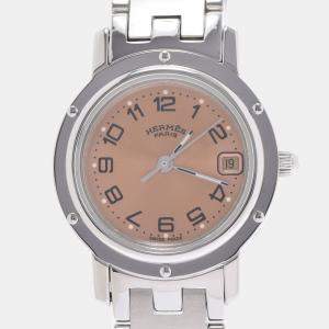 Hermes Pink Stainless Steel Clipper CL4.210 Women's Wristwatch 24 mm