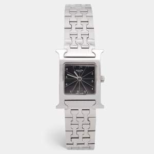 Hermes Black Stainless Steel Heure H HH1.210 Women's Wristwatch 21 mm