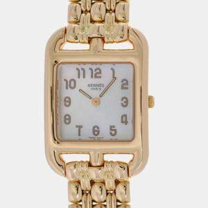 Hermes White 18k Yellow Gold Cape Cod CC1.285 Quartz Women's Wristwatch 23 mm