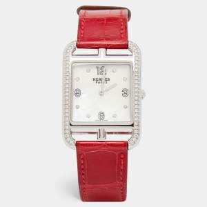 Hermes Mother Of Pearl Stainless Steel Diamond Alligator Leather Cape Cod W044213WW00 Women's Wristwatch 37 mm