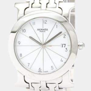 Hermes White Stainless Steel Heure H HR1.510 Quartz Women's Wristwatch 31 mm