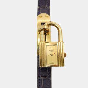 Hermes Champagne Yellow Gold Plated Stainless Steel Kelly Quartz Women's Wristwatch 20 mm