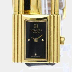 Hermes Black Yellow Gold Plated Stainless Steel Kelly Quartz Women's Wristwatch 20 mm