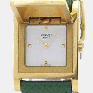 Hermes White Yellow Gold Plated Stainless Steel Medor Quartz Women's Wristwatch 23 mm