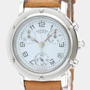 Hermes White Stainless Steel Clipper CL1.310 Women's Wristwatch 31 mm