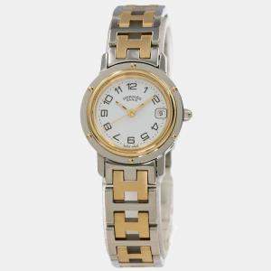 Hermes Silver Yellow Gold Plated Stainless Steel Clipper CL4.210 Quartz Women's Wristwatch 24 mm
