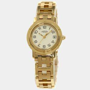 Hermes Silver Yellow Gold Plated Stainless Steel Clipper CL4.285 Women's Wristwatch 24 mm