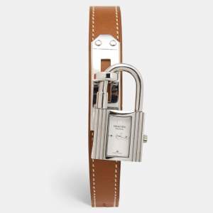 Hermes Silver Stainless Steel Leather Kelly KE1.210 Women's Wristwatch 20 mm