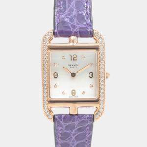 Hermes MOP Diamonds 18K Rose Gold Cape Cod CC1.274 Women's Wristwatch 23 mm