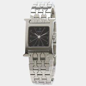 Hermes Black Stainless Steel Heure H HH1.210 Women's Wristwatch 24.5 mm