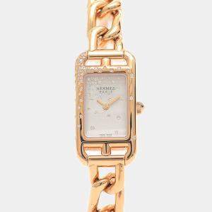 Hermes White Diamonds 18K Rose Gold Nantucket NA2.172 Women's Wristwatch 17 mm