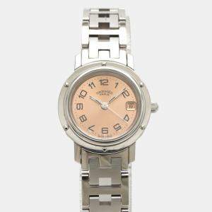 Hermes Pink Stainless Steel Clipper CL4.210 Quartz Women's Wristwatch 23 mm