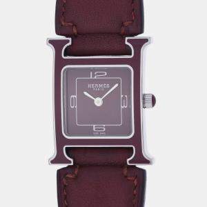 Hermes Red Stainless Steel Heure H HH1.223 Quartz Women's Wristwatch 21 mm