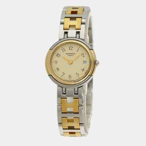 Hermes White Yellow Gold Plated Stainless Steel Windsor Quartz Women's Wristwatch 24 mm