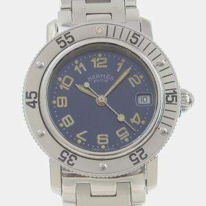 Hermes Blue Stainless Steel Clipper CL5.210 Quartz Women's Wristwatch 28 mm