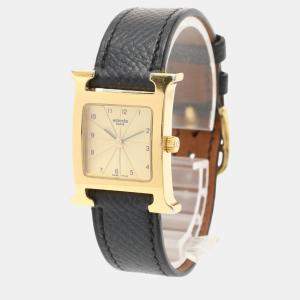 Hermes H watch Women Watch Quartz GP Veau epsom Gold Black Gold guilloche dial M stamp (manufactured around 2009)