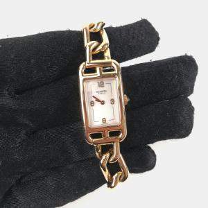 Hermes 18K Rose Gold Nantucket Mother Of Pearl Watch 16 mm