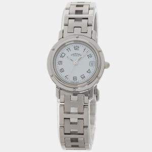 Hermes White Stainless Steel Clipper CL4.210 Quartz Women's Wristwatch 24 mm