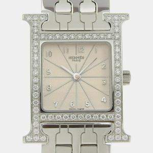 Hermes White Stainless Steel Heure H Quartz Women's Wristwatch 21 mm