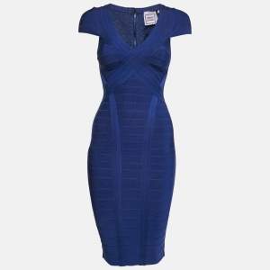 Herve Leger Cobalt Blue Bandage Knit Jersey Layton Dress XS