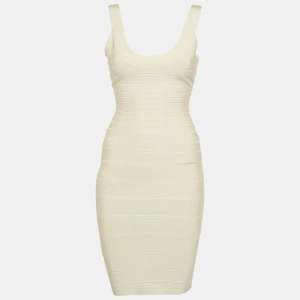 Herve Leger Ivory Bandage Knit Sleeveless Bodycon Dress S