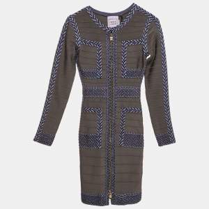 Herve Leger Grey/Blue Beaded Knit Bandage Keslyn Dress XS