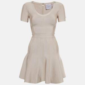 مملوكة مسبقًا فستان هيرفي ليجي تريكو مطاطي زهري تريش ميني مقاس صغير جدًا (إكس صغير)