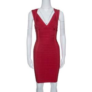 Herve Leger Lipstick Red Sleeveless Darby Bandage Dress S