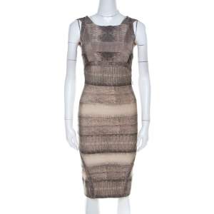 Herve Leger Brown Snakeskin Print Bandage Cocktail Dress XS 