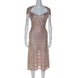 Herve Leger Rose Gold Bandage Sweetheart Neckline Emilia Dress M 