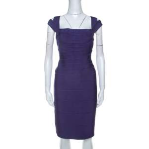 Herve Leger Purple Sleeveless Bandage Dress L
