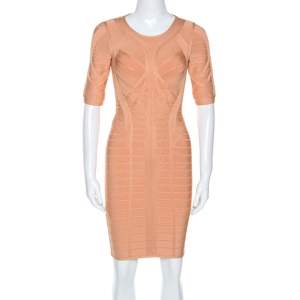 Herve Leger Cream Knit Helena Novelty Essentials Dress XS