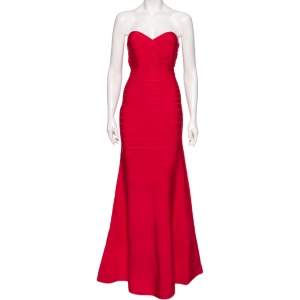 Herve Leger Red Bandage Sara Strapless Bodycon Flute Dress L