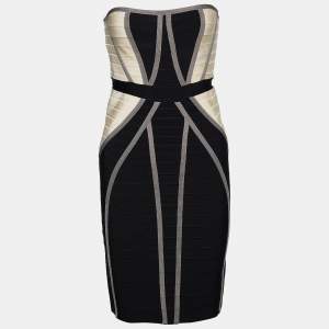 Herve Leger Monochrome Colorblock Knit Frederique Strapless Dress M
