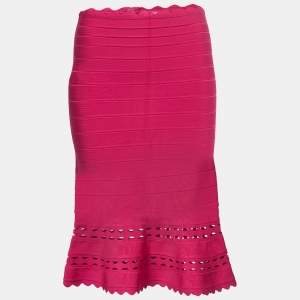 Herve Leger Dark Crimpson Knit Fit & Flare Midi Skirt M