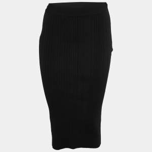 Herve Leger Black Ribbed Knit Pencil Skirt S